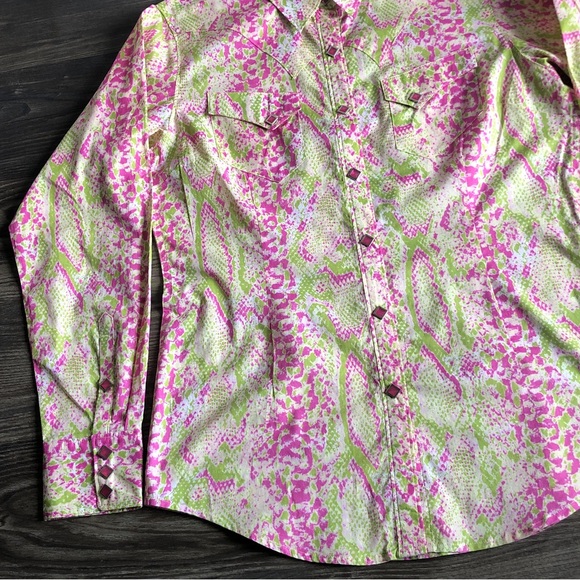 Ariat Womens Snap Front Long Sleeve Western Shirt Pink Green Rodeo Cowgirl - Picture 3 of 15
